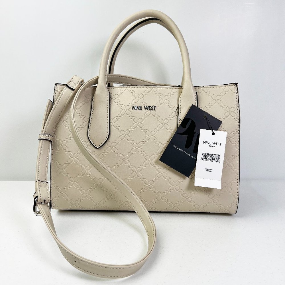 New Nine West Women's Allyce Signature Shoulder Bag, Handbag, Purse Jet Beige